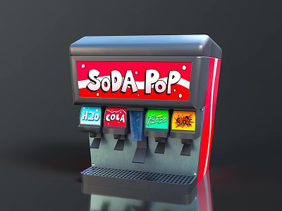 Soda Pop Dispenser With Red Black Design And H2O Coca Cola Sprite Fanta Buttons 3d model