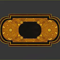 Elegant Decorative Oval Table With Orange Black Inlaid Top And Golden Border Carved Red Legs