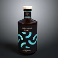 Limestone Rum Black Bottle With Blue Geometric Patterns And White Cap