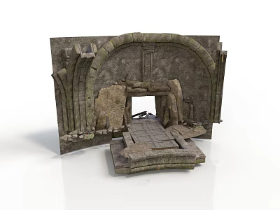 Ancient Stone Archway Structure With Weathered Walls And Stone Pathway 3d model