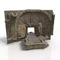 Ancient Stone Archway Structure With Weathered Walls And Stone Pathway