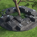 Circular Stone Tree Pit With Letters And Central Tree In Green Grass Area 3d model