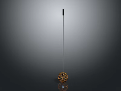 Modern Floor Lamp Furniture with Black Slender Pole and Orange Woven Spherical Base 3d model