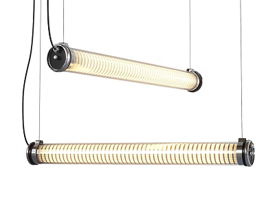 Two Modern Long Pendant Lights With Metal Frame And Warm Glow Hanging 3d model