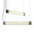 Two Modern Long Pendant Lights With Metal Frame And Warm Glow Hanging