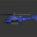 Shiny Blue Helicopter Model with Rotor and Metallic Fuselage on Dark Background