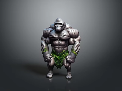 Muscular Gorilla Character Design With Strong Build And Green Leaf Shorts 3d model