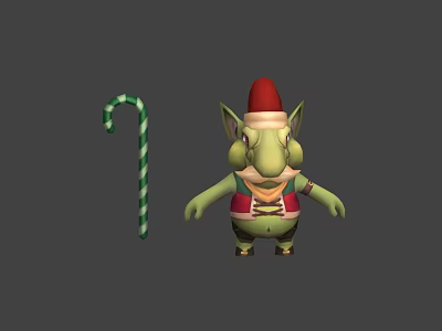 Game And Movie Character With Red Santa Hat Green Body Red Vest And Candy Cane 3d model
