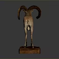 Mounted Ram Taxidermy Display With Curved Horns On Wooden Base