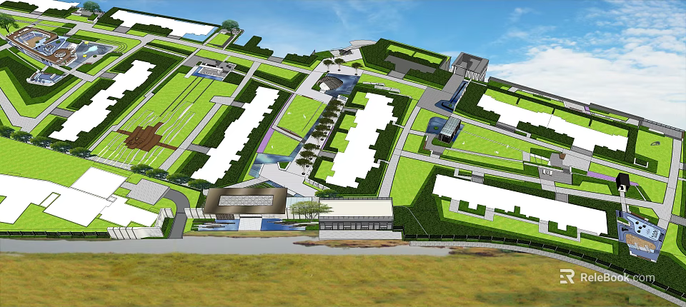 Residential Landscape Community Planning With Green Spaces Roads And Buildings 3d model 