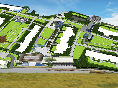Residential Landscape Community Planning With Green Spaces Roads And Buildings 3d model