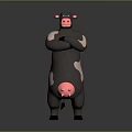 Cartoon Cow 3D Character With Crossed Arms Standing Pose Black And Pink Body Anthropomorphic Design