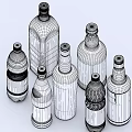 Colorful Liquor Bottles and Wine Glasses with Labels and Various Shapes