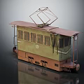 Vintage Tram With Green And Brown Exterior Overhead Trolley Pole And Windows