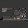 Rustic Industrial Storage Scene Setup With Shelves Drawers Crates Mattress Pallet Base And Cans