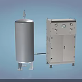 Industrial Equipment System With Vertical Cylindrical Storage Tank And Control Cabinet Panel