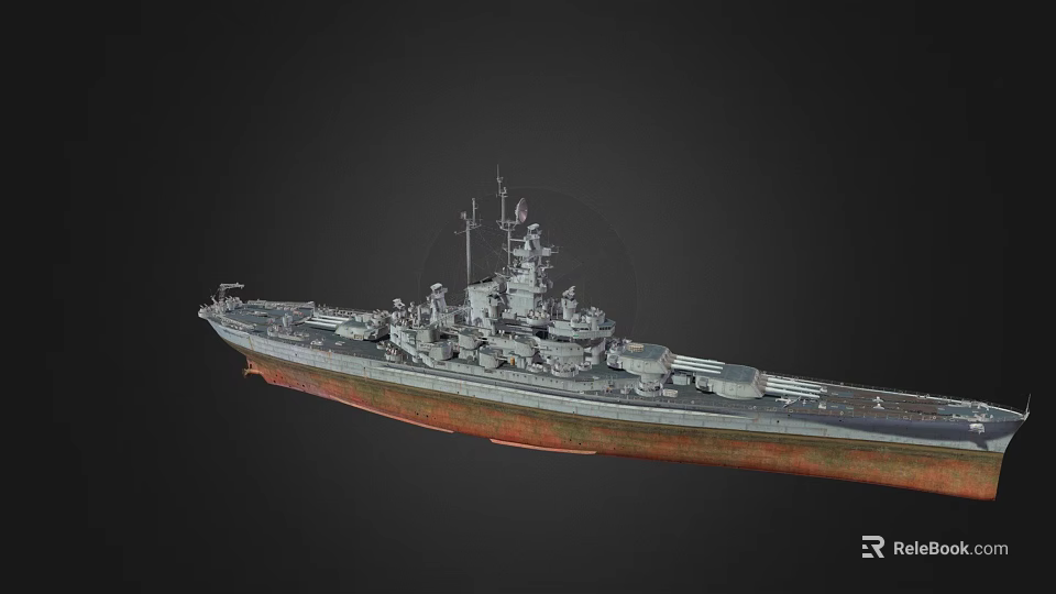 Vintage Historical Warship With Large Guns Red Bottom Detailed Upper Deck And Complex Superstructure 3d model 