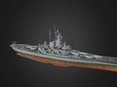 Vintage Historical Warship With Large Guns Red Bottom Detailed Upper Deck And Complex Superstructure 3d model