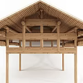 Detailed Traditional Wooden Building Components Featuring Roof Frame Beams And Columns