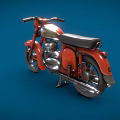 Red Vintage Classic Motorcycle With Shiny Chrome Parts Black Seat On Blue Background