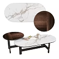 Modern Coffee Table Design With Oval Marble Top And Dark Wood Frame 3d model