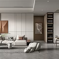 Modern Guest Restaurant Sofa Coffee Table Combination Dining Table and Chair Wine Cabinet Sideboard Wall Decoration Three-dimensional Painting Lazy Sofa 3d model