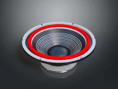 Modern Circular Audio Device With Red Silver Rings And Black Center Design 3d model