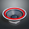 Modern Circular Audio Device With Red Silver Rings And Black Center Design