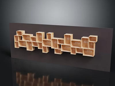 Wooden Square Wall Shelf With Modern Geometric Design For Home Storage Furniture 3d model