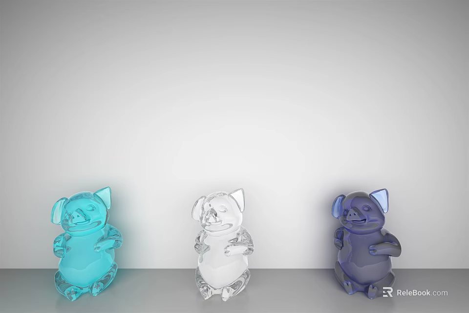 Decorative Pig Shaped Ornament Set Featuring Three Colored Transparent Figurines For Home Tabletop Decor 3d model 