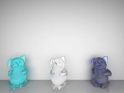 Decorative Pig Shaped Ornament Set Featuring Three Colored Transparent Figurines For Home Tabletop Decor 3d model