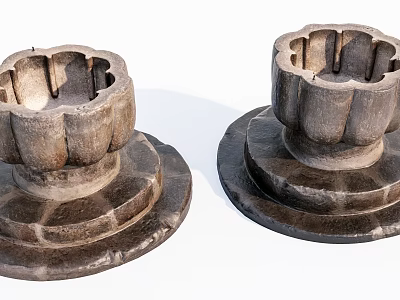 Stone And Wooden Candle Holders With Carved Design And Textured Surface 3d model