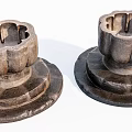 Stone And Wooden Candle Holders With Carved Design And Textured Surface