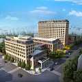 Modern Hospital Building Architectural Design With Multi Story Structure Surrounding Greenery And Roadways