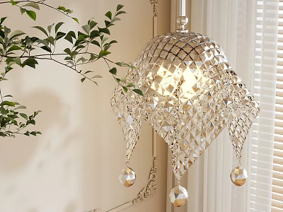Elegant Unique shaped Crystal Chandelier With Diamond Cut Mesh Design And Hanging Beads 3d model