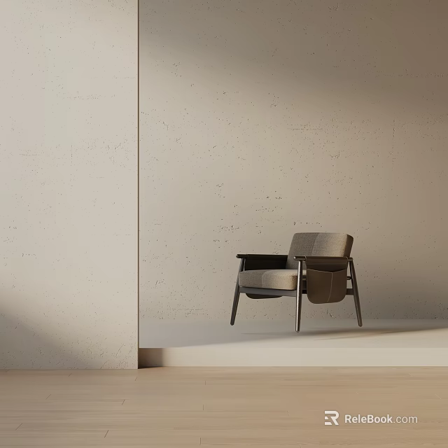Modern Accent Chair in Minimalist Interior with Light Textured Wall Wooden Frame and Soft Lighting 3d model 