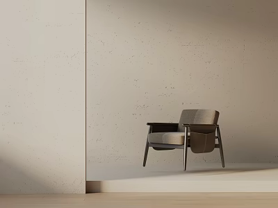 Modern Accent Chair in Minimalist Interior with Light Textured Wall Wooden Frame and Soft Lighting 3d model