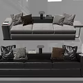 Light Beige Dark Gray Three Seater Sofas Featuring White Brown Black Pillows And Side Tables 3d model