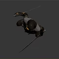 Hooded Man in Black Outfit with Yellow Accents Holding Two Daggers