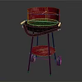 Sturdy Red Outdoor Grill Equipment with Rolling Wheels and Lower Storage Shelf Stand