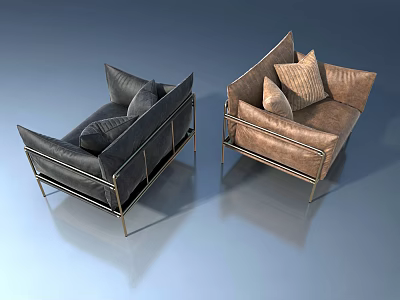 Modern Stylish Hinged Door Design With Metal Frame And Soft Cushions For Living Room 3d model