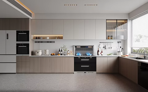 Kitchen French Refrigerator Integrated Stove Dishwasher Mobile Socket Wash Basin Household Appliances Shutters 3d model