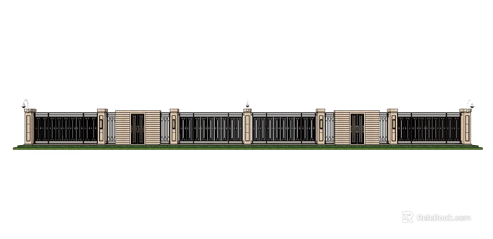Symmetrical Building Exterior Design With Stone Columns And Large Windows 3d model