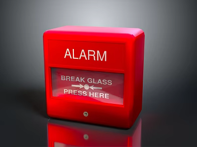 Red Alarm Safety Device Featuring Break Glass Press Here Instruction For Daily Use 3d model