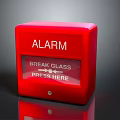 Red Alarm Safety Device Featuring Break Glass Press Here Instruction For Daily Use