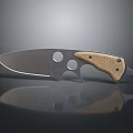 Stainless Steel Tactical Knife With Textured Wooden Handle And Circular Blade Cutouts