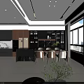 Modern Elegant Open Plan Living And Dining Room With Wooden Accent Walls And Panoramic View