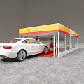 Commercial Fueling Equipment at Gas Station With Yellow Canopy Safety Entrance and Parked White Car