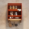 Functional Kitchen Wall Cabinet With Shelves Storage Jars Cookware Plates And Hanging Utensils