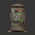 Vintage Entryway Console Cabinet with Double Doors Metal Handles Colorful Graffiti Wooden Base Industrial Style